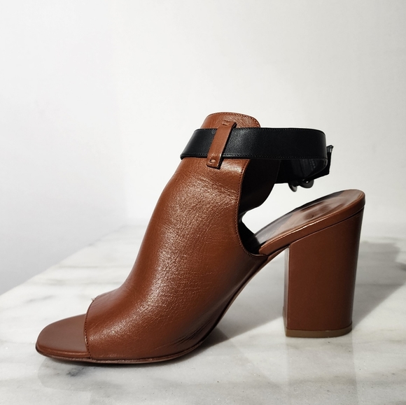 DELMAN Cognac Brown Glove Leather Shoe Bootie w/Open Toe & Heel Blk Ankl… - Picture 6 of 8